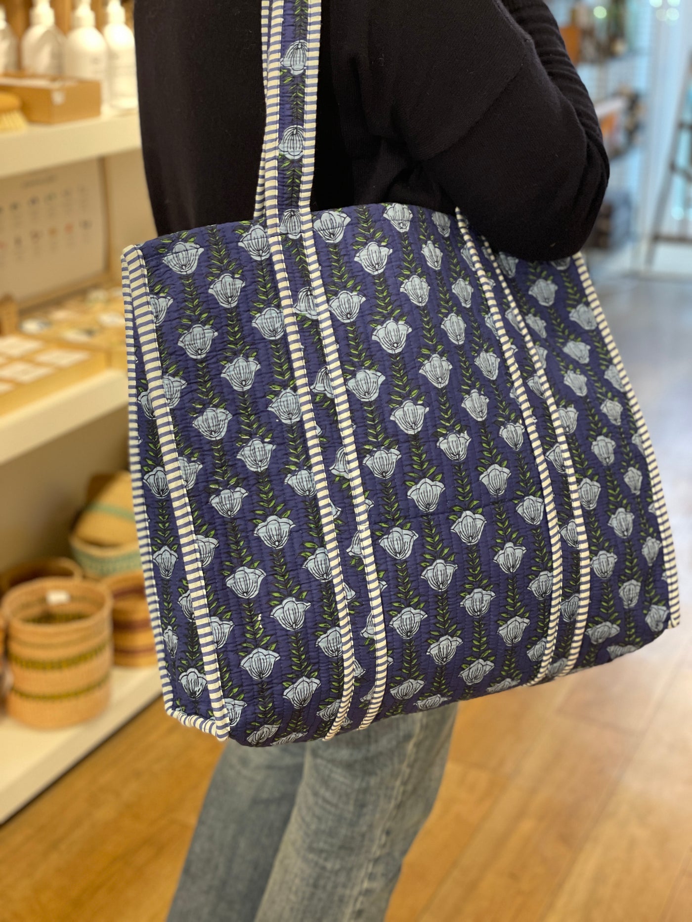 Reversable Dark Blue Lotus Flower Bag