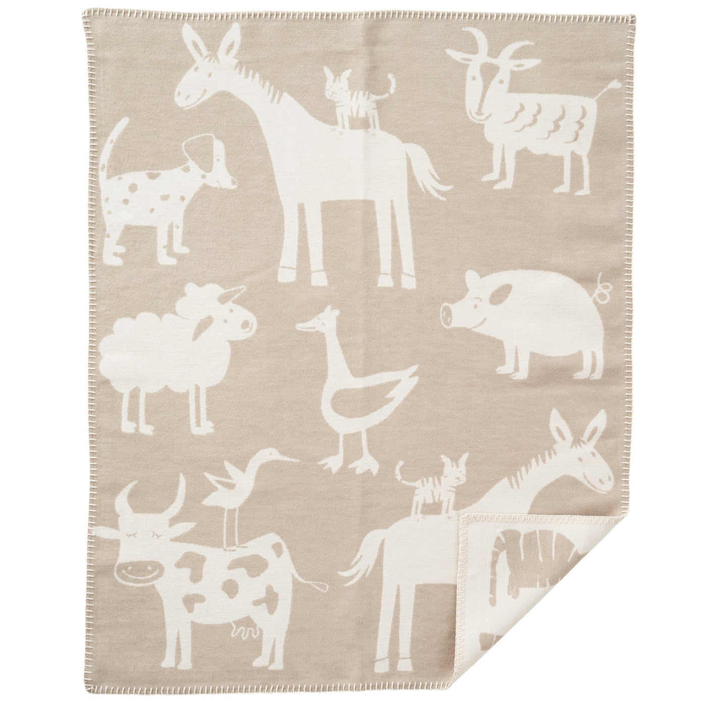 Organic Cotton Baby Blanket -Beige Farm Animals