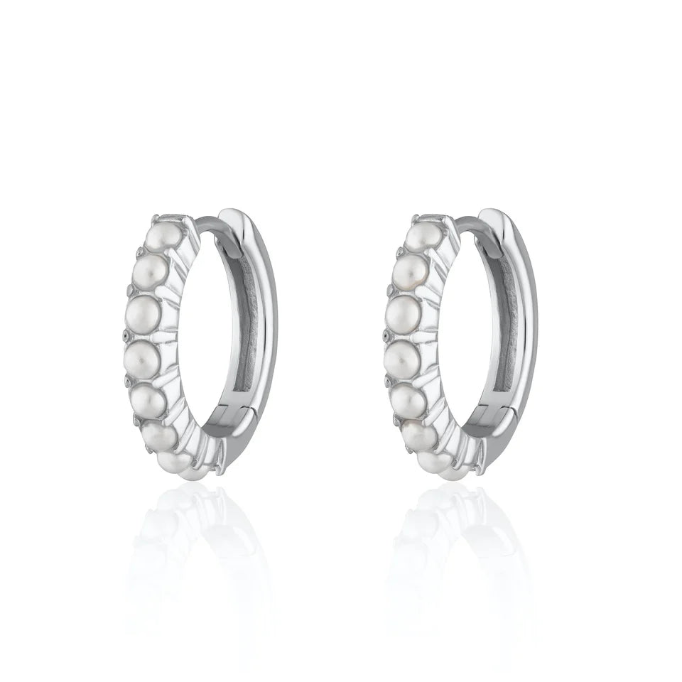 Silver Pearl Huggie Hoops